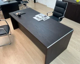 real dark ash wood luxury desk with steel finishing detail