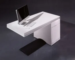 small home office desk with hidden cable management
