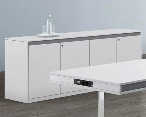 White lacquered modular storage cupboards and sideboards