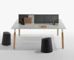 face to face double bench desks with wood legs
