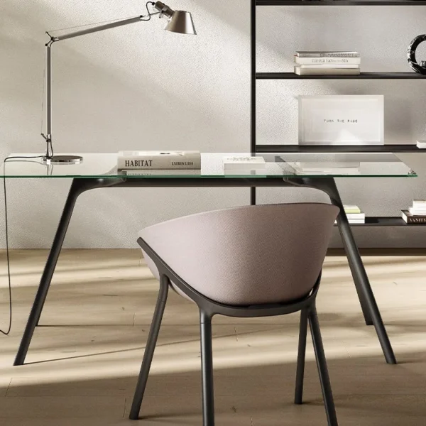 Clear glass home office desk with black legs