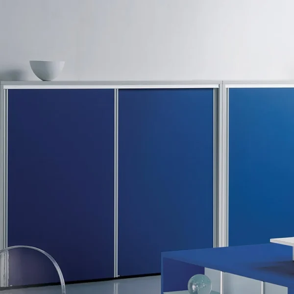 Designer sliding door cupboards with blue doors