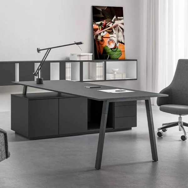 Black Executive desk with a side return