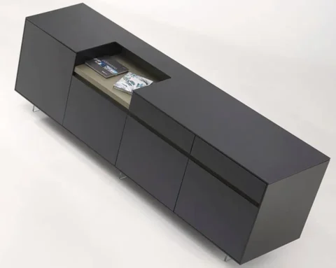 High quality cloud sideboard in black hpl with an olive green lower shelf