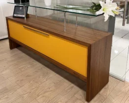 walnut wood executive sideboard with floating shelf in glass