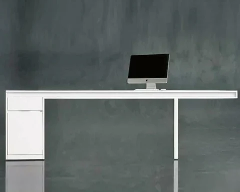 Extra long white designer desk with storage and wire management