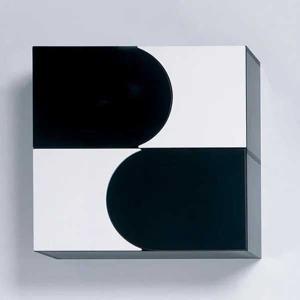 Wall mounted office storage with lacquered doors