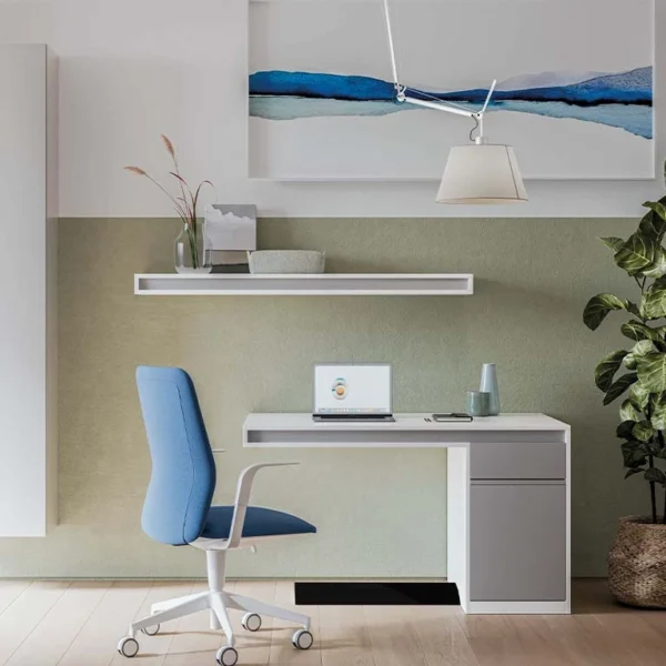 White and grey 1300 x 700 home office desk with storage