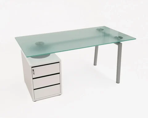 Frosted glass executive desk with white lacquered drawers