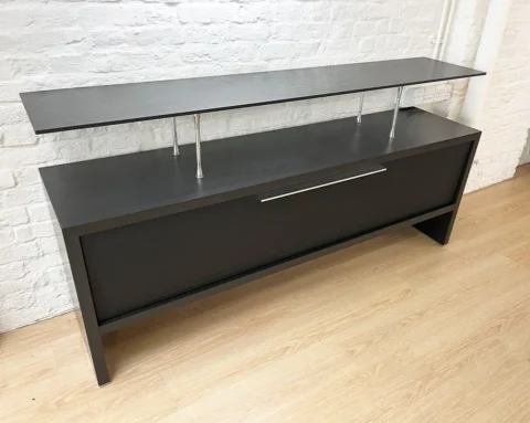 Black oak wood executive sideboard with upper floating shelf