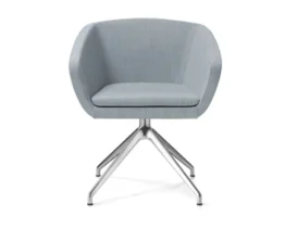 swivel arm chair in grey fabric with a 4 spoke base