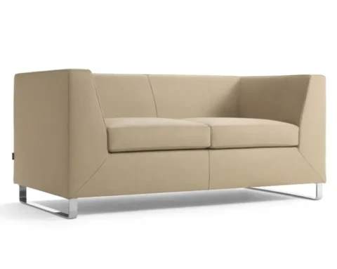 Office reception sofa in leather with a chrome frame
