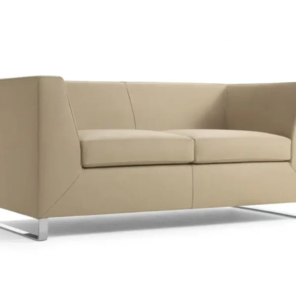 Office reception sofa in leather with a chrome frame