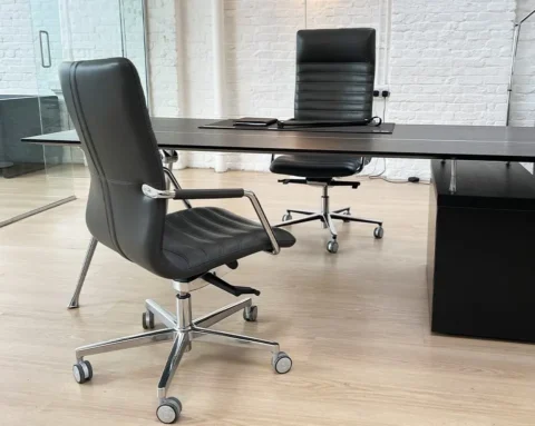 Luxury executive office chairs in dark grey leather