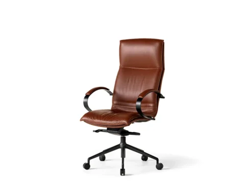 A very comfortable high back office chair with a black frame