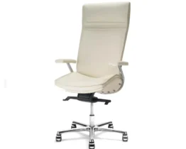 high back office chair with a headrest in cream leather
