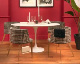 1400 mm round white meeting table to seat 6 people