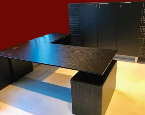 Executive l- shaped desk with 18mm thick black ash desk tops