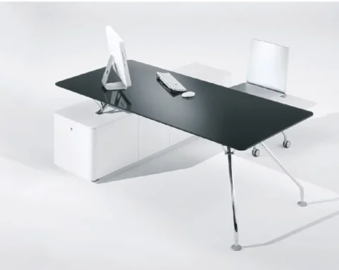 Black glass and white executive desk