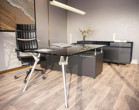 Extra large l- shaped executive desks with glass tops