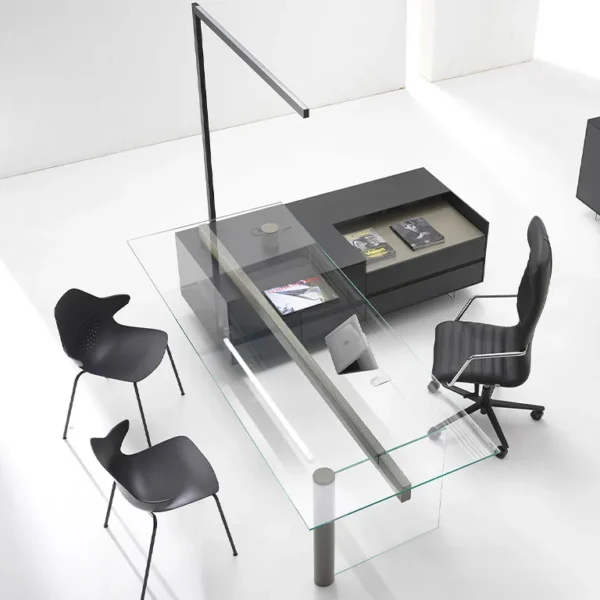 Fantastic L- Shaped CEO Desk With A Glass Desk Top And Legs