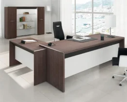 l- shaped executive desk in real wood with optional cable management