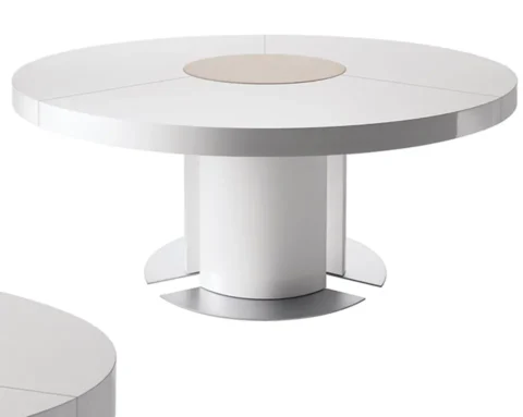 Large 1700 mm round boardroom table in white gloss and leather