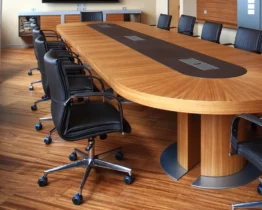 luxury wood boardroom table with cable management