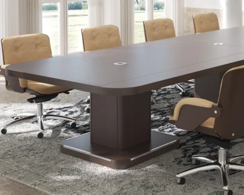 Real wood boardroom table in dark oak with cable management