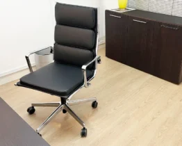 classic light padded black leather and chrome executive chair