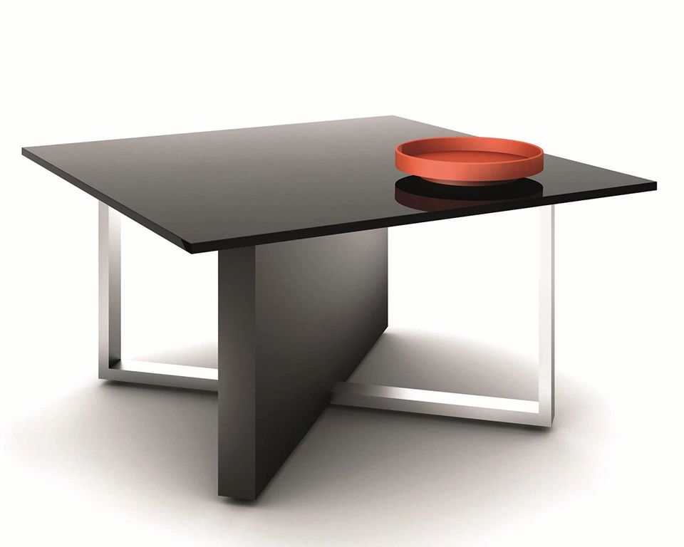 square coffee table with a square black glass top