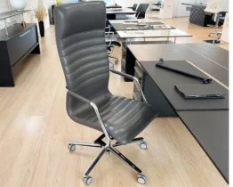 luxury high back executive office chair in dark grey leather