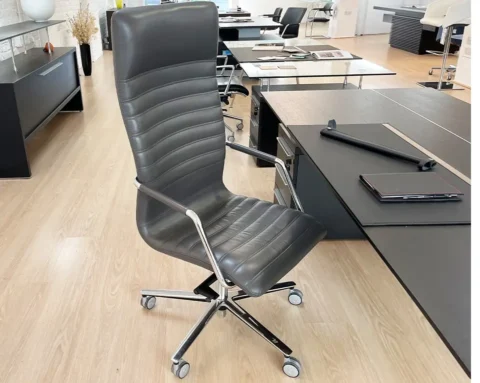Luxury High Back Executive Office Chair In Dark Grey Leather