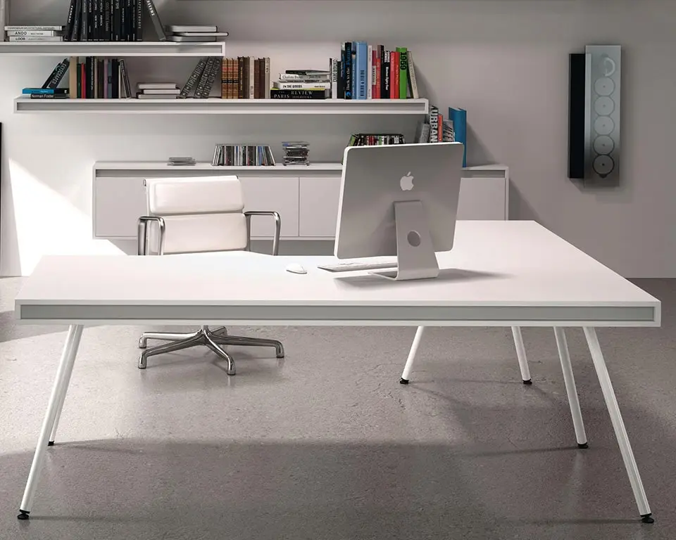 l-shaped home office furniture desk in white lacquer