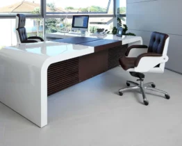 large l-shaped ceo executive desk in white gloss
