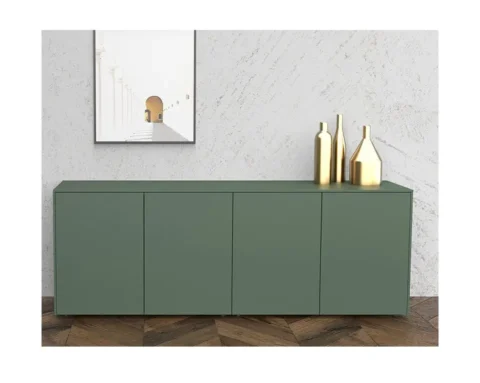 Flush fronted green lacquered modular sideboards
