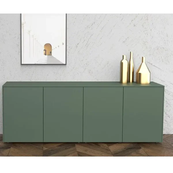 Flush fronted Green lacquered modular sideboards