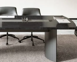 black eucalyptus wood and leather boardroom tables with cable management