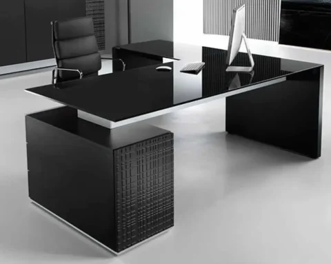 Stylish l- shaped black glass executive desk
