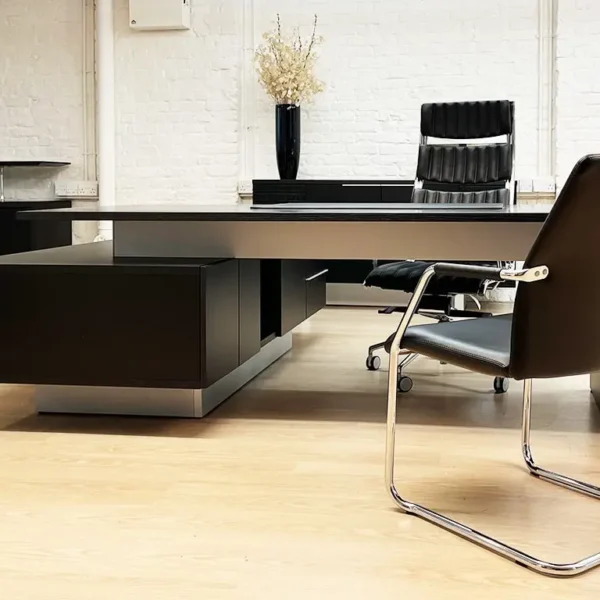 Large L-Shaped Executive CEO Desk in Black