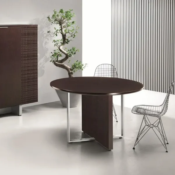 Round wood meeting table to seat 4 people