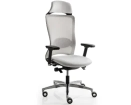 stylish office chair in white mesh with a headrest