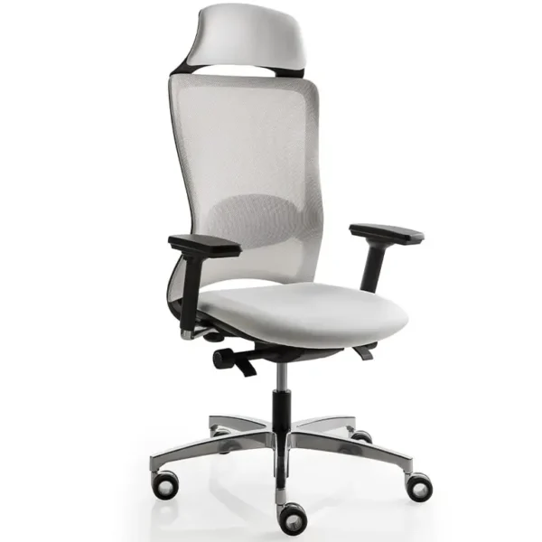 Stylish office chair in white mesh with a headrest