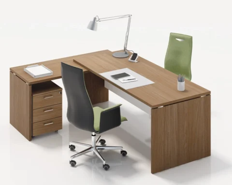 L-shaped home office desk in wood laminate