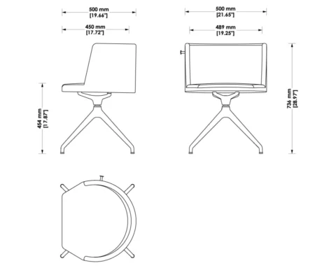 A luxury compact dining chair with a rotating 4 spoke base