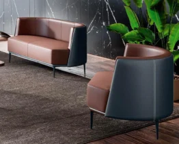 luxury curved sofas and armchairs in leather