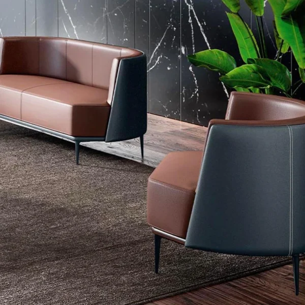 Luxury curved sofas and armchairs in leather