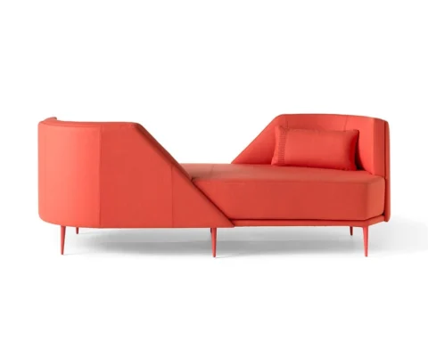 A fabulous face to face red two seat club sofa design