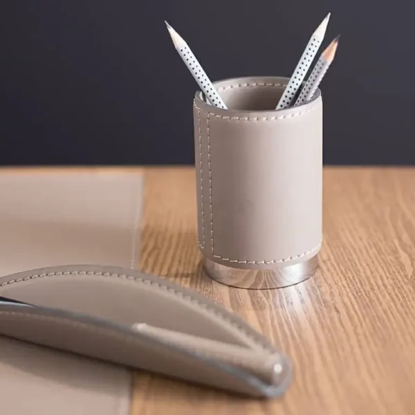 Luxury desk accessories in saddle stitched Italian Leather