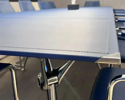 Boardroom tables with real leather tops High quality saddle stitched leather